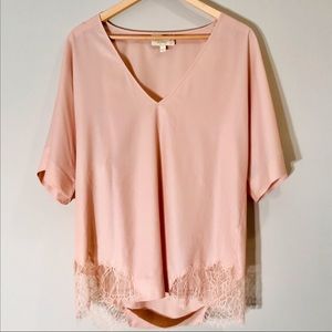 Elizabeth & James Pink Satin Lace Blouse Top XS